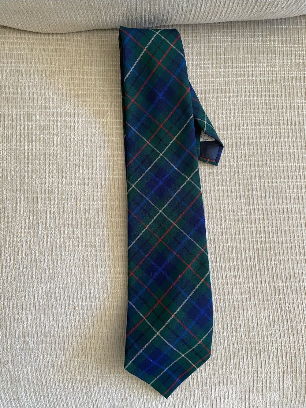 Pendleton Green and Blue Plaid Silk Tie with Red Accents